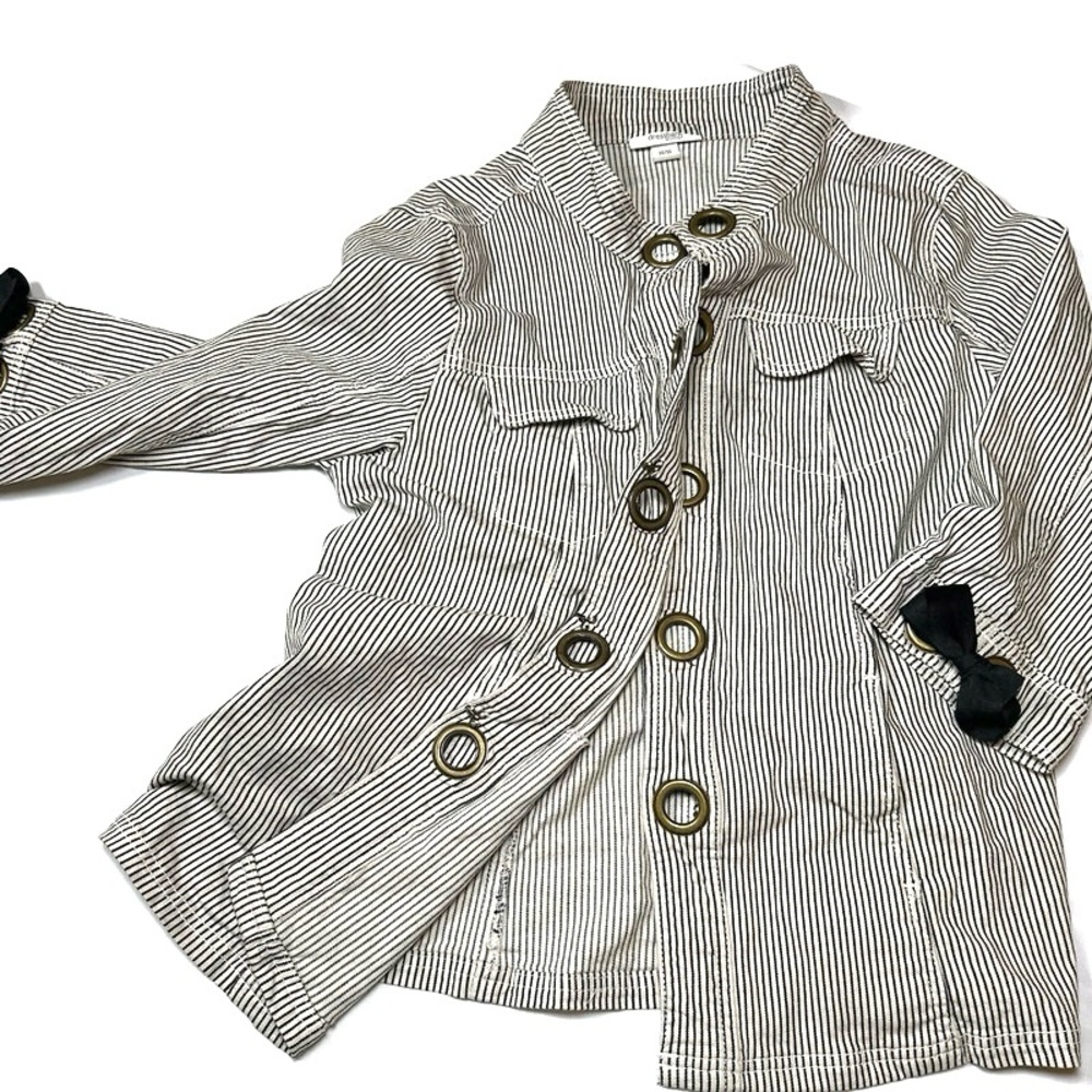 VTG Y2K Striped Jacket Beetlejuice Whimsigoth Twee Bow Grommet Plus Size 14 16
